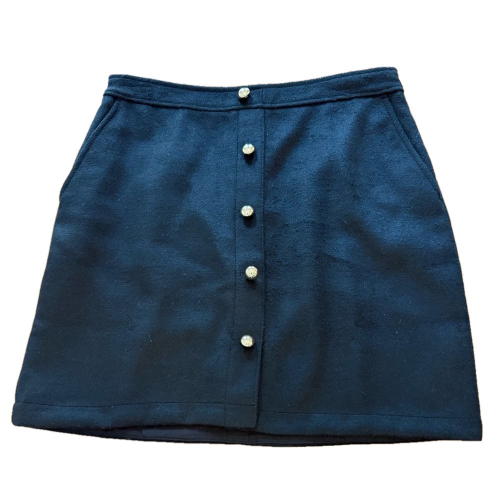 LOFT EUC Wooly Button Pocket Skirt Size 4 black wool skirt - Picture 4 of 6